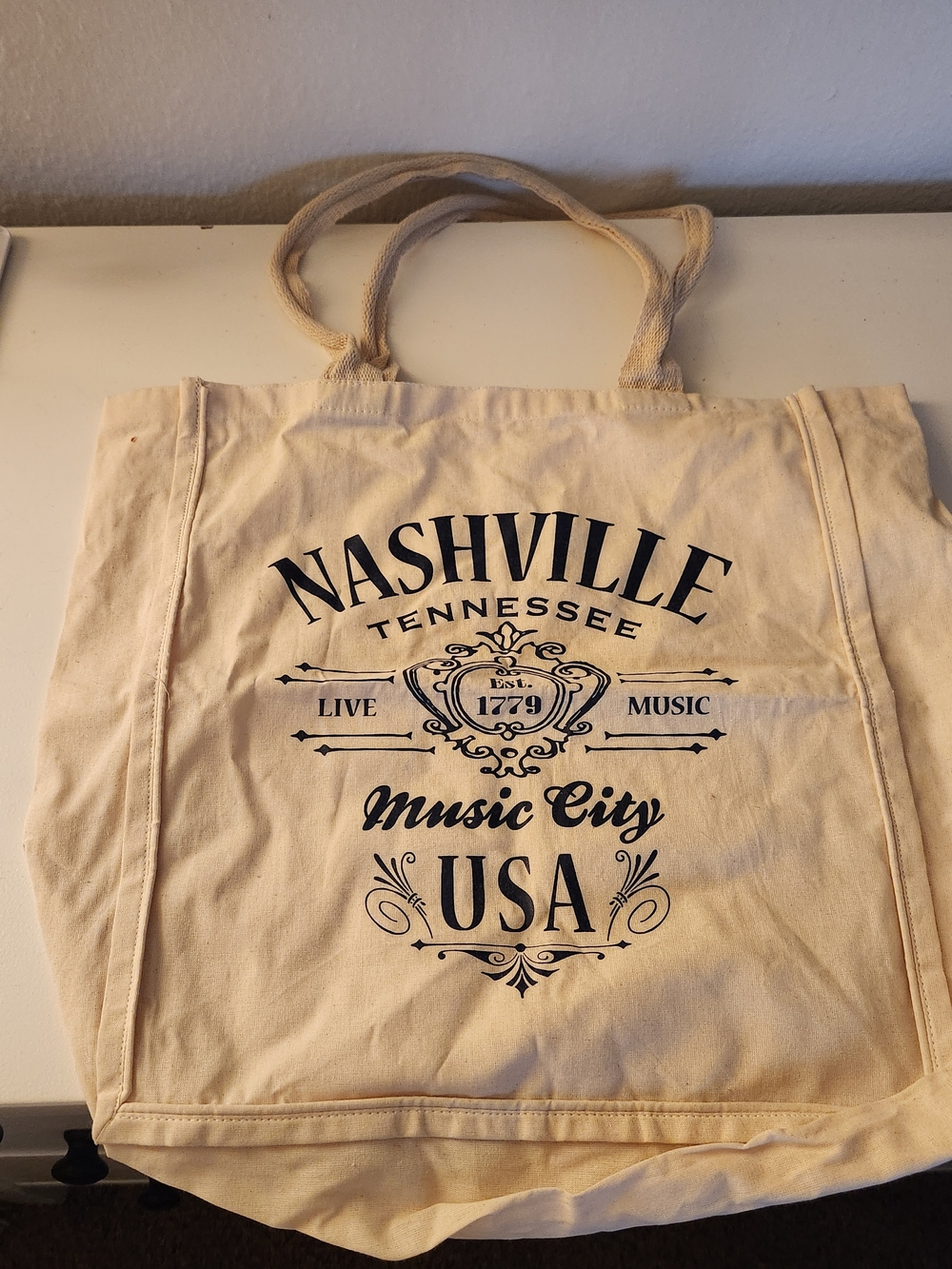 Nashville Tennessee Music City Tote - Cream with Black Print